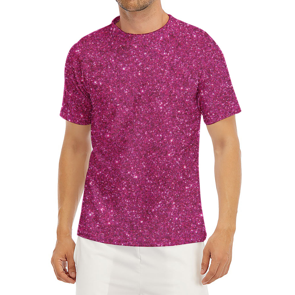 Magenta Pink (NOT Real) Glitter Print Men's Short Sleeve Rash Guard