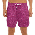 Magenta Pink (NOT Real) Glitter Print Men's Split Running Shorts