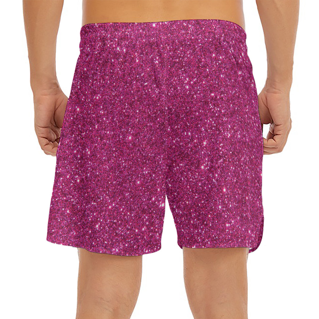 Magenta Pink (NOT Real) Glitter Print Men's Split Running Shorts