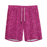 Magenta Pink (NOT Real) Glitter Print Men's Sports Shorts