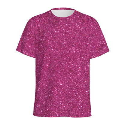 Magenta Pink (NOT Real) Glitter Print Men's Sports T-Shirt