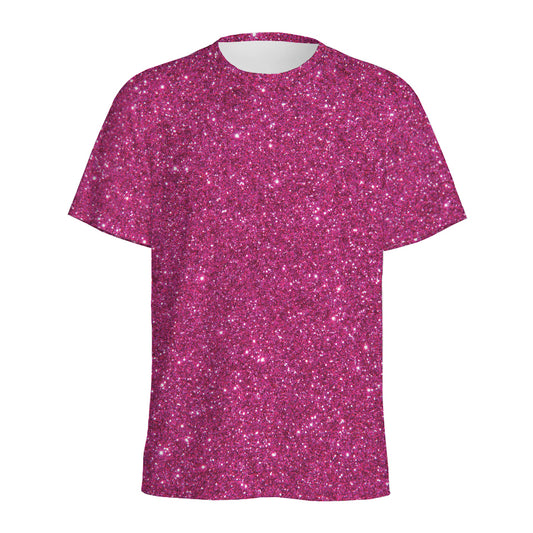 Magenta Pink (NOT Real) Glitter Print Men's Sports T-Shirt