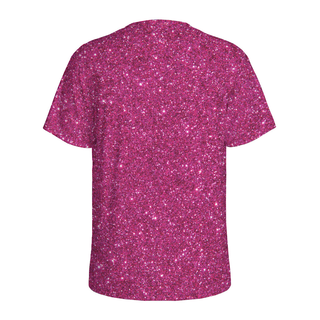 Magenta Pink (NOT Real) Glitter Print Men's Sports T-Shirt