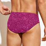Magenta Pink (NOT Real) Glitter Print Men's Swim Briefs
