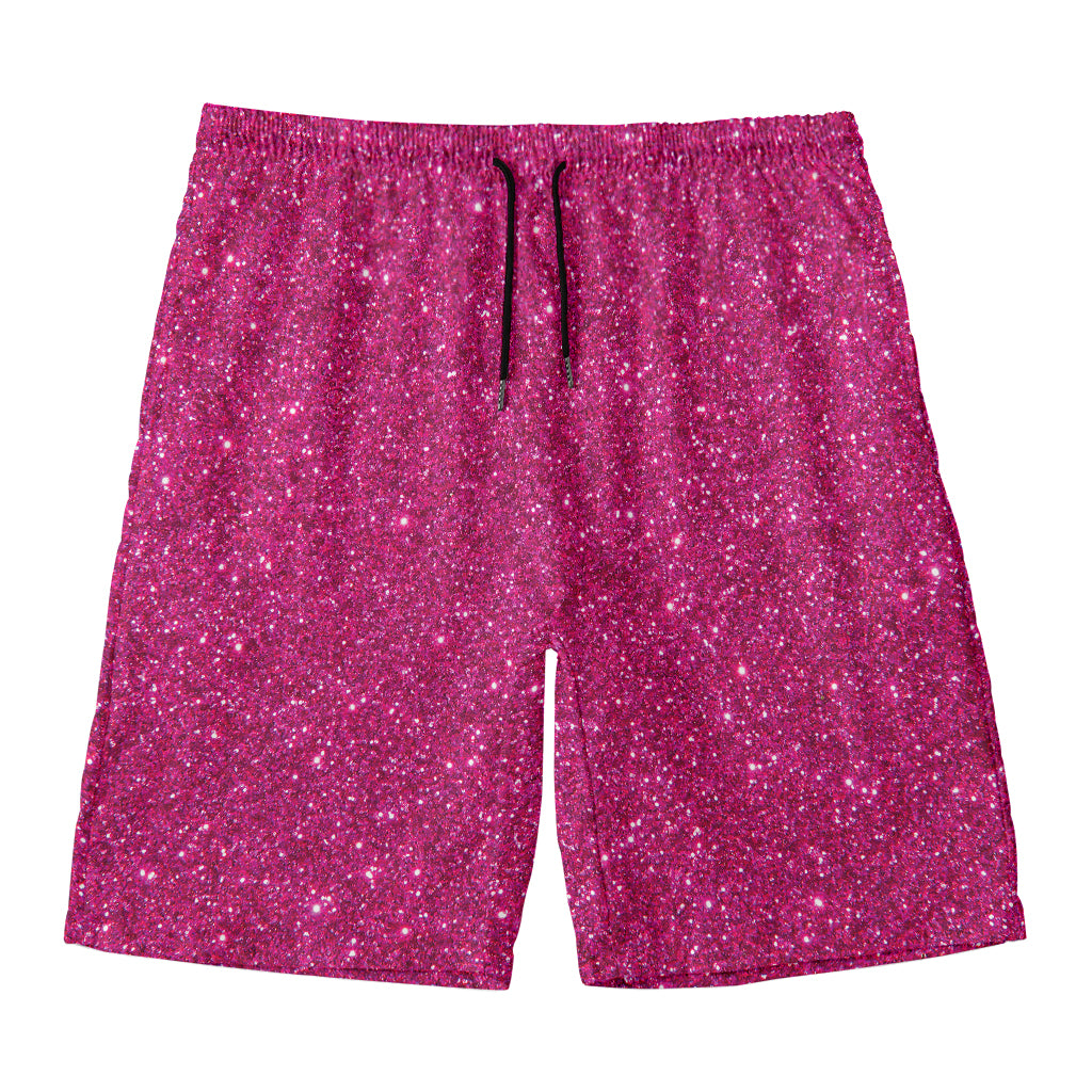 Magenta Pink (NOT Real) Glitter Print Men's Swim Trunks