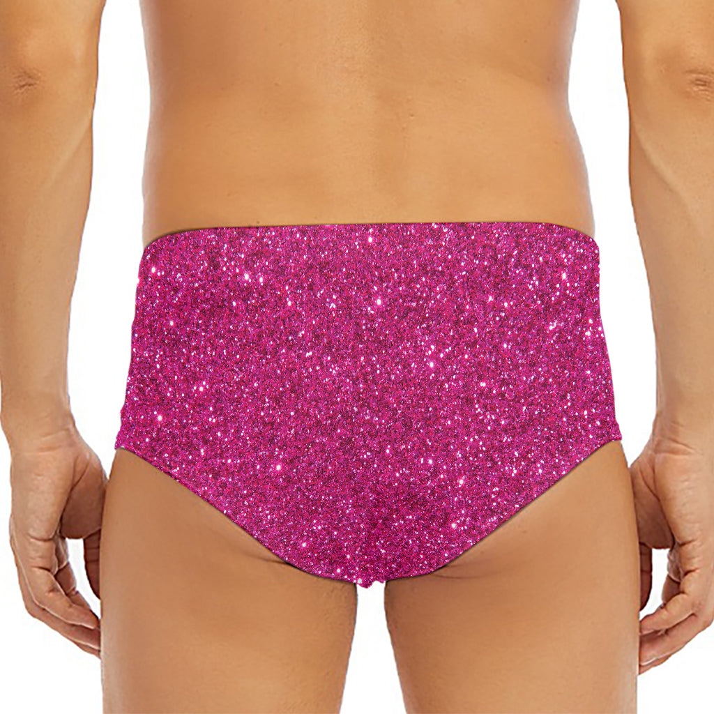 Magenta Pink (NOT Real) Glitter Print Men's Triangle Swim Briefs