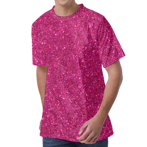 Magenta Pink (NOT Real) Glitter Print Men's Velvet T-Shirt