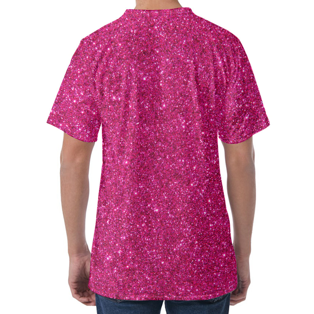 Magenta Pink (NOT Real) Glitter Print Men's Velvet T-Shirt