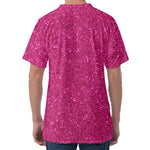 Magenta Pink (NOT Real) Glitter Print Men's Velvet T-Shirt