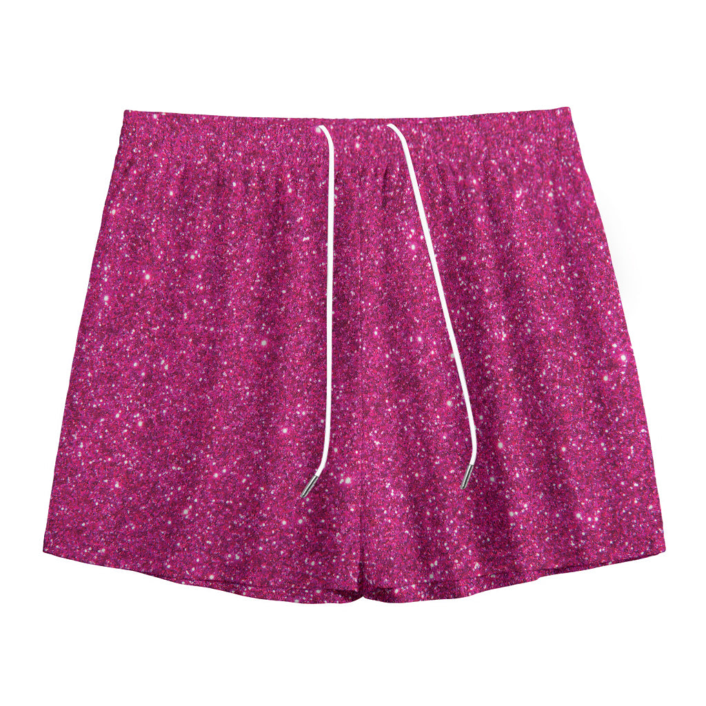 Magenta Pink (NOT Real) Glitter Print Mesh Shorts