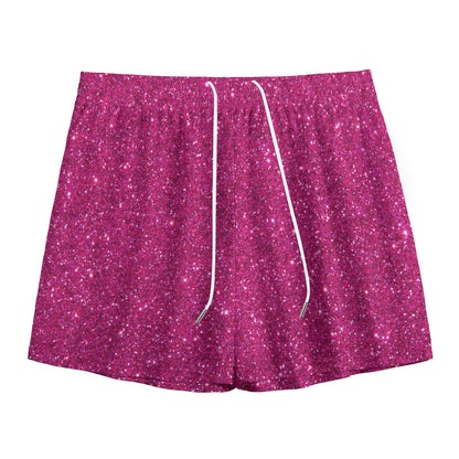 Magenta Pink (NOT Real) Glitter Print Mesh Shorts