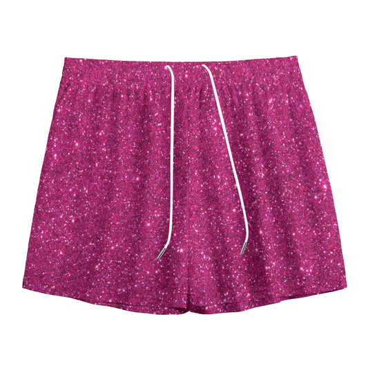 Magenta Pink (NOT Real) Glitter Print Mesh Shorts