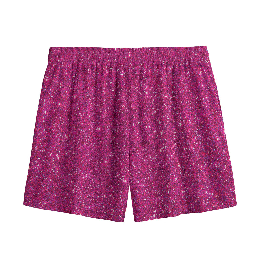 Magenta Pink (NOT Real) Glitter Print Mesh Shorts