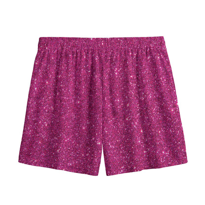 Magenta Pink (NOT Real) Glitter Print Mesh Shorts