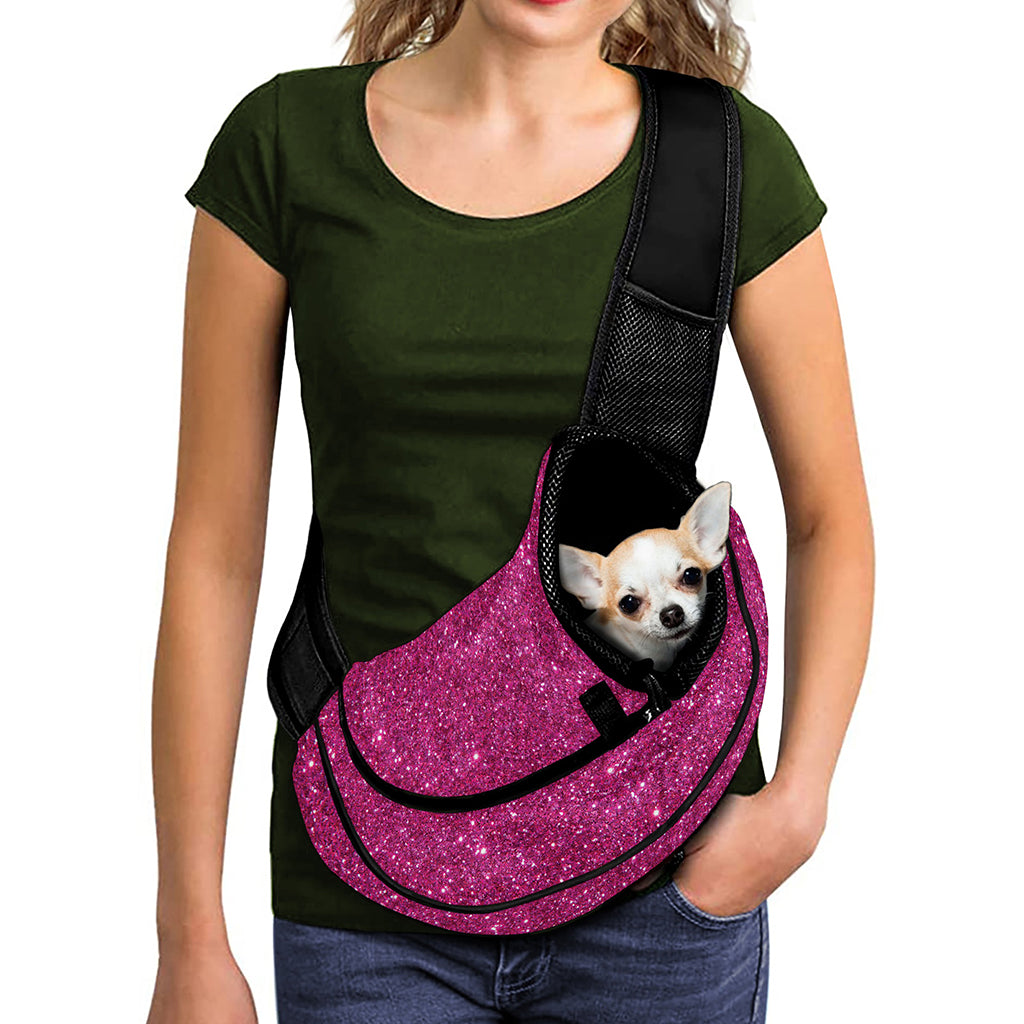 Magenta Pink (NOT Real) Glitter Print Pet Sling Carrier