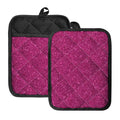 Magenta Pink (NOT Real) Glitter Print Pot Holders With Pocket