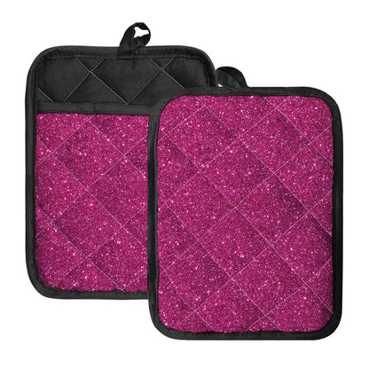 Magenta Pink (NOT Real) Glitter Print Pot Holders With Pocket