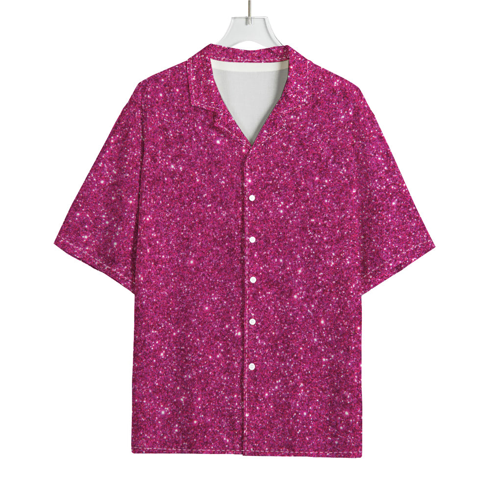 Magenta Pink (NOT Real) Glitter Print Rayon Hawaiian Shirt