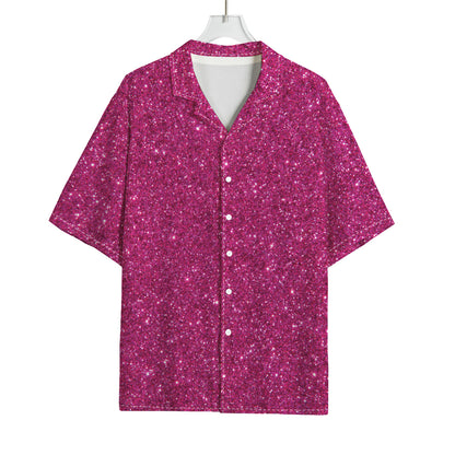 Magenta Pink (NOT Real) Glitter Print Rayon Hawaiian Shirt