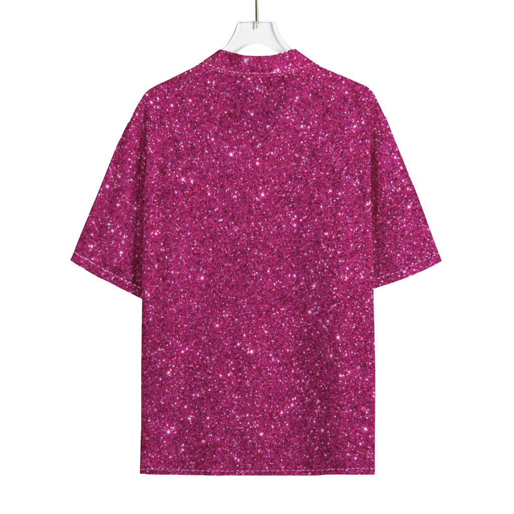 Magenta Pink (NOT Real) Glitter Print Rayon Hawaiian Shirt