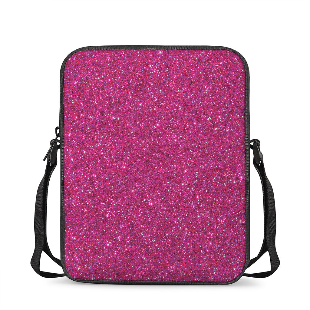 Magenta Pink (NOT Real) Glitter Print Rectangular Crossbody Bag