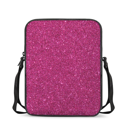 Magenta Pink (NOT Real) Glitter Print Rectangular Crossbody Bag