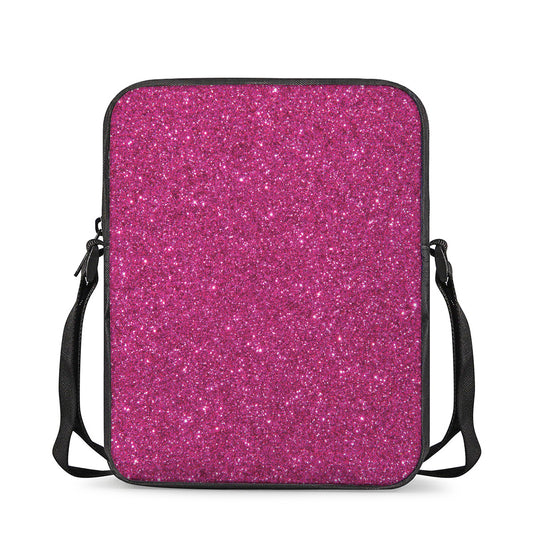 Magenta Pink (NOT Real) Glitter Print Rectangular Crossbody Bag