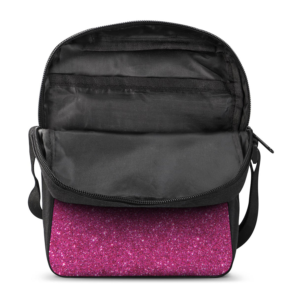 Magenta Pink (NOT Real) Glitter Print Rectangular Crossbody Bag