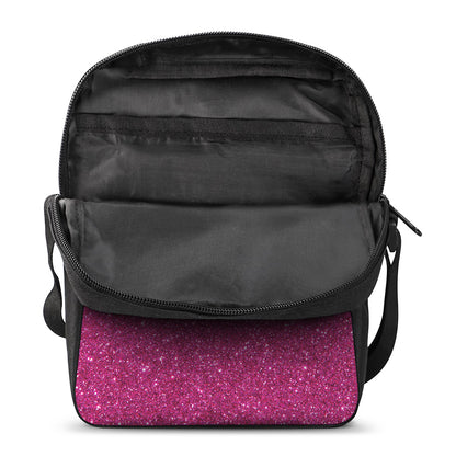 Magenta Pink (NOT Real) Glitter Print Rectangular Crossbody Bag