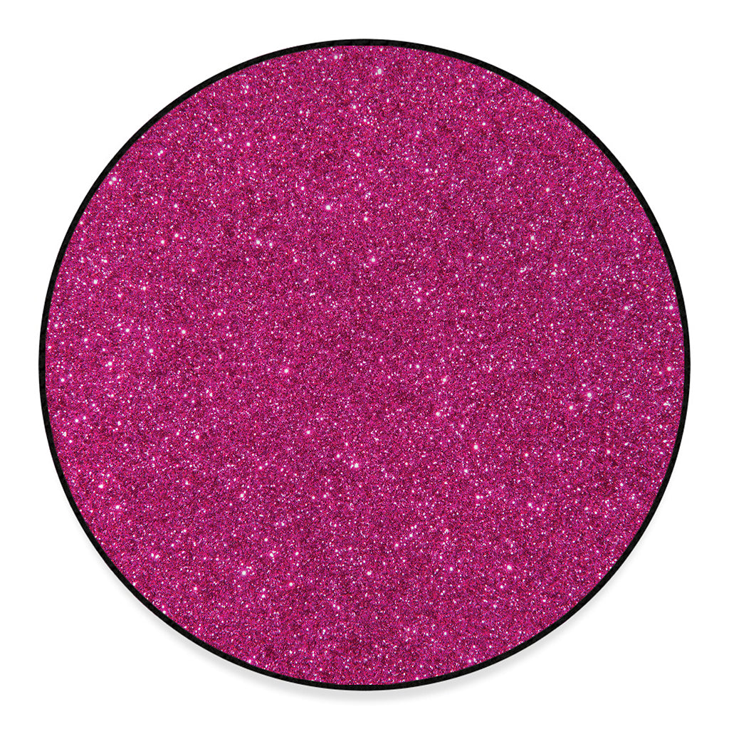 Magenta Pink (NOT Real) Glitter Print Round Floor Mat