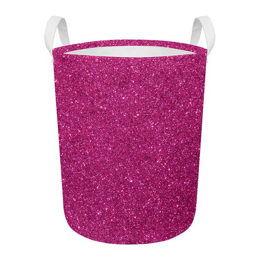 Magenta Pink (NOT Real) Glitter Print Round Laundry Basket