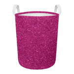 Magenta Pink (NOT Real) Glitter Print Round Laundry Basket