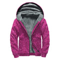 Magenta Pink (NOT Real) Glitter Print Sherpa Lined Zip Up Hoodie