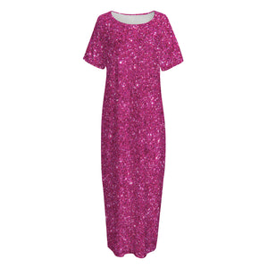 Magenta Pink (NOT Real) Glitter Print Short Sleeve Long Nightdress