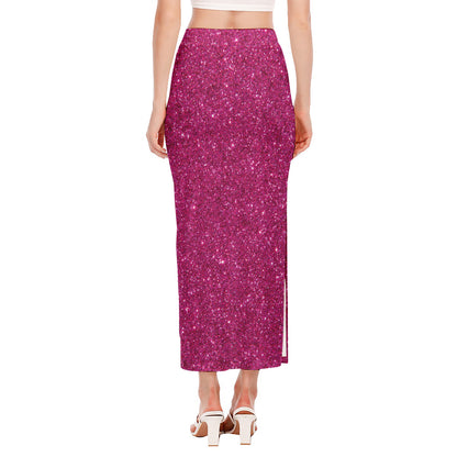 Magenta Pink (NOT Real) Glitter Print Side Slit Maxi Skirt