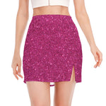 Magenta Pink (NOT Real) Glitter Print Side Slit Mini Skirt