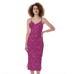 Magenta Pink (NOT Real) Glitter Print Slim Fit Midi Cami Dress