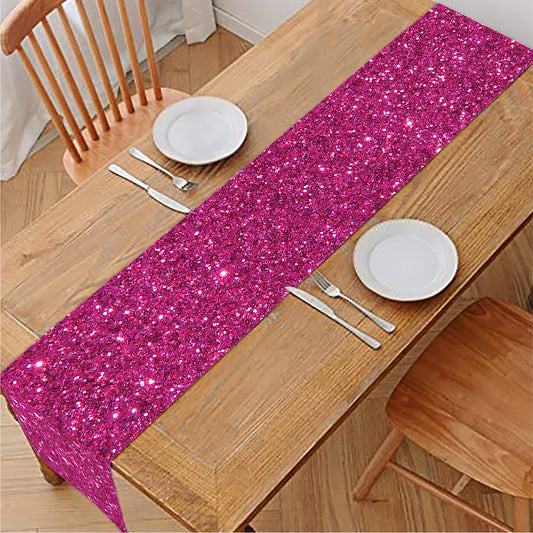 Magenta Pink (NOT Real) Glitter Print Table Runner