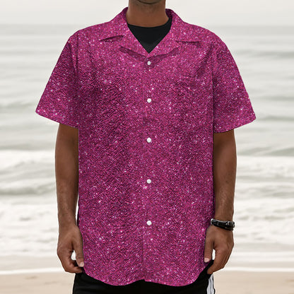 Magenta Pink (NOT Real) Glitter Print Textured Short Sleeve Shirt