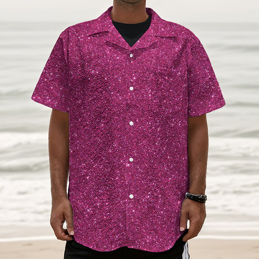 Magenta Pink (NOT Real) Glitter Print Textured Short Sleeve Shirt