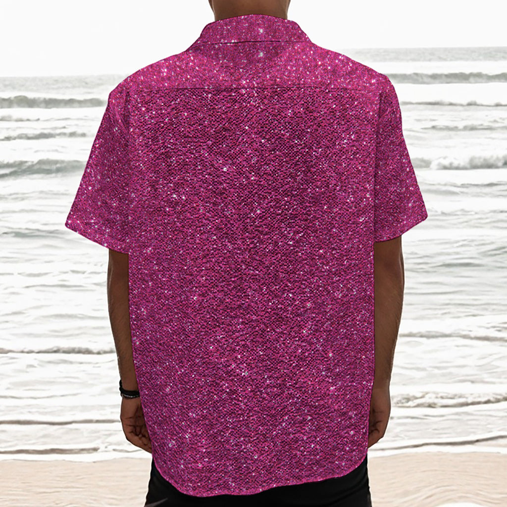 Magenta Pink (NOT Real) Glitter Print Textured Short Sleeve Shirt