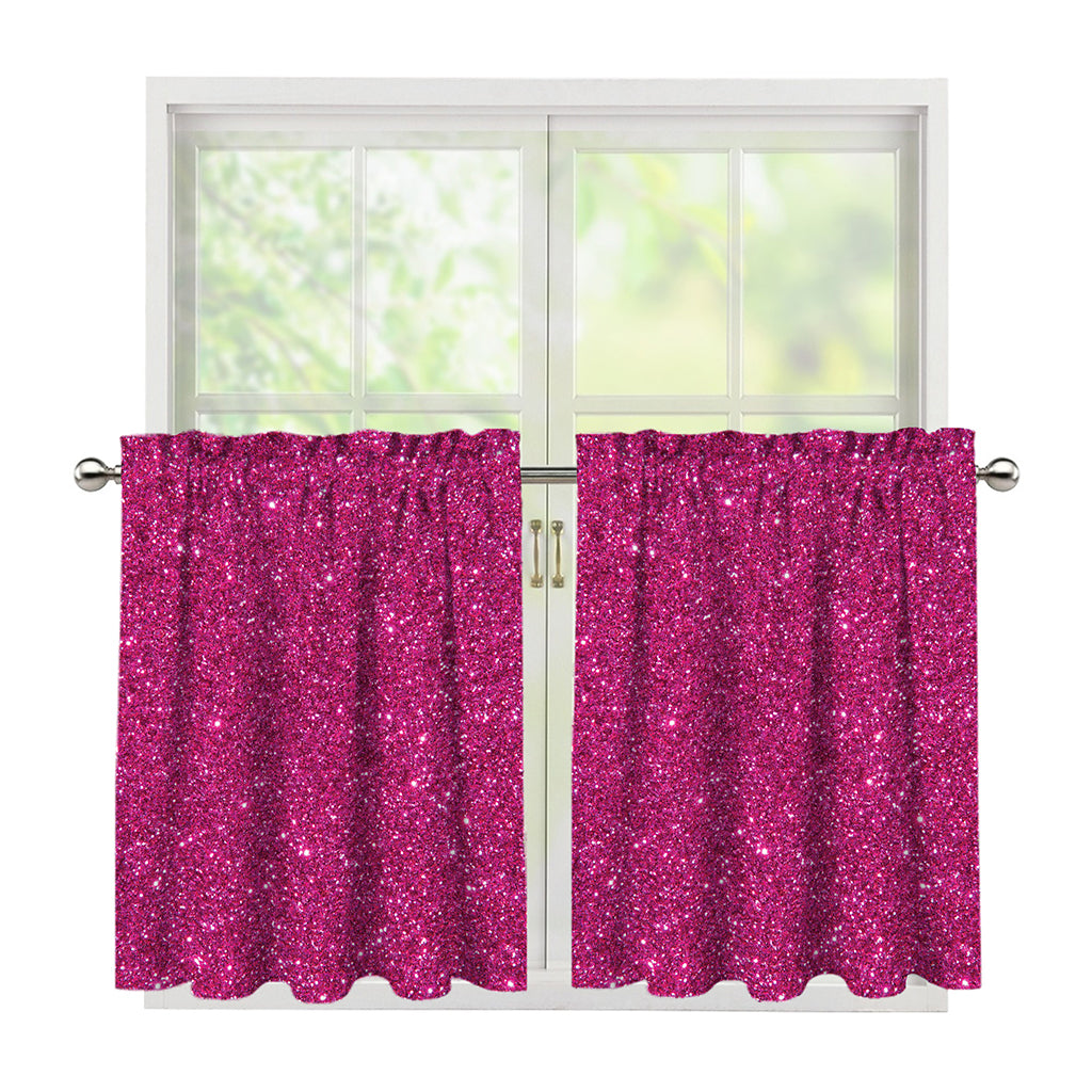 Magenta Pink (NOT Real) Glitter Print Tier Curtains