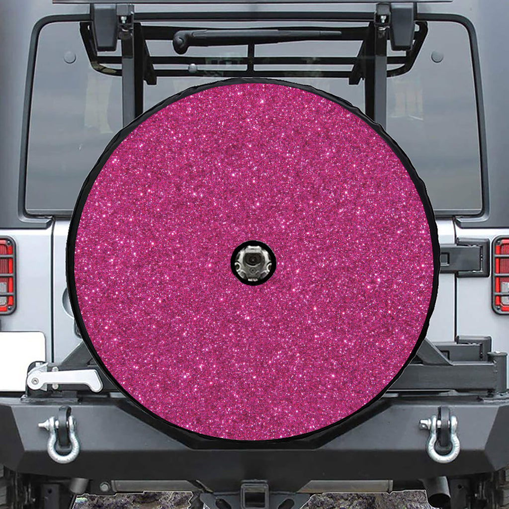Magenta Pink (NOT Real) Glitter Print Tire Cover With Camera Hole