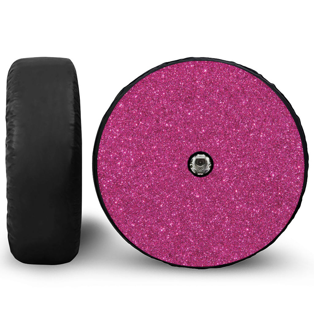 Magenta Pink (NOT Real) Glitter Print Tire Cover With Camera Hole