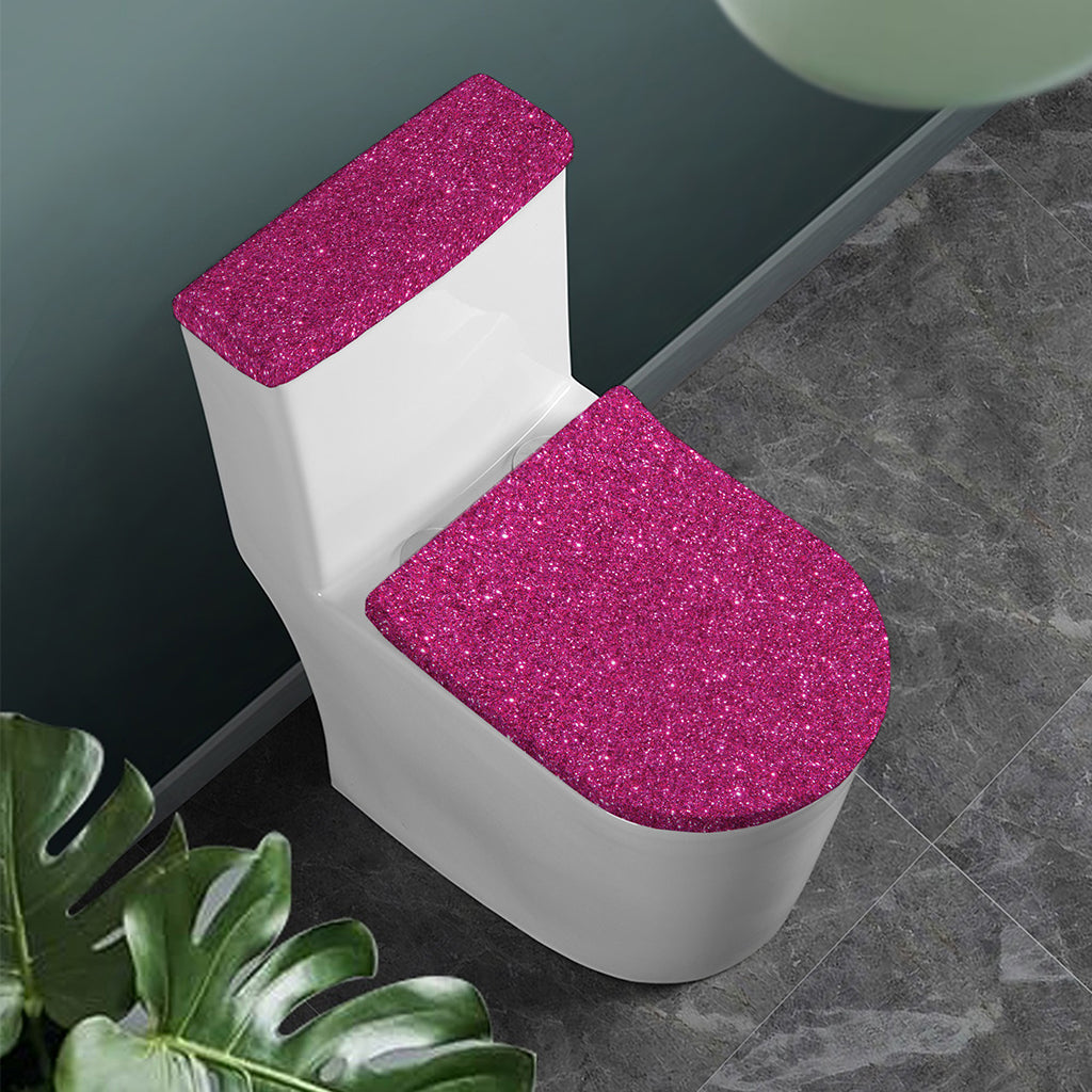 Magenta Pink (NOT Real) Glitter Print Toilet Lid And Tank Cover Set