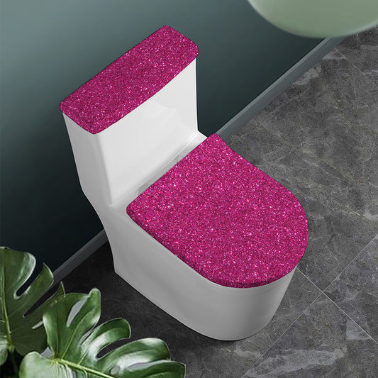 Magenta Pink (NOT Real) Glitter Print Toilet Lid And Tank Cover Set