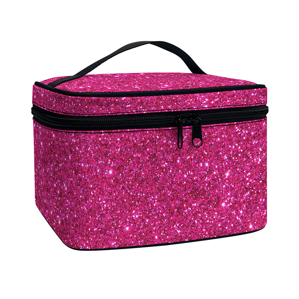 Magenta Pink (NOT Real) Glitter Print Travel Makeup Bag