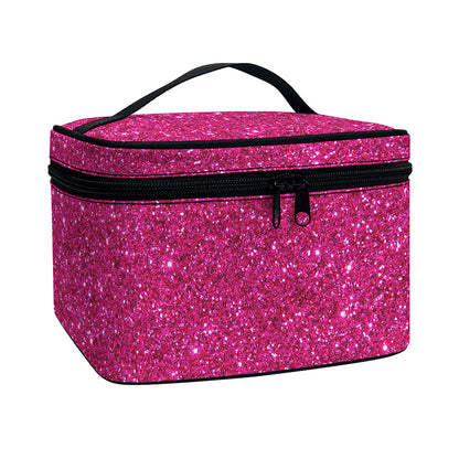 Magenta Pink (NOT Real) Glitter Print Travel Makeup Bag