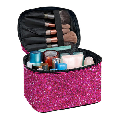 Magenta Pink (NOT Real) Glitter Print Travel Makeup Bag