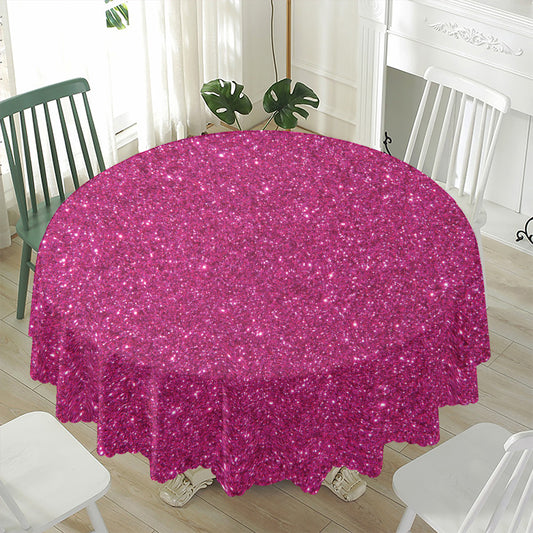 Magenta Pink (NOT Real) Glitter Print Waterproof Round Tablecloth